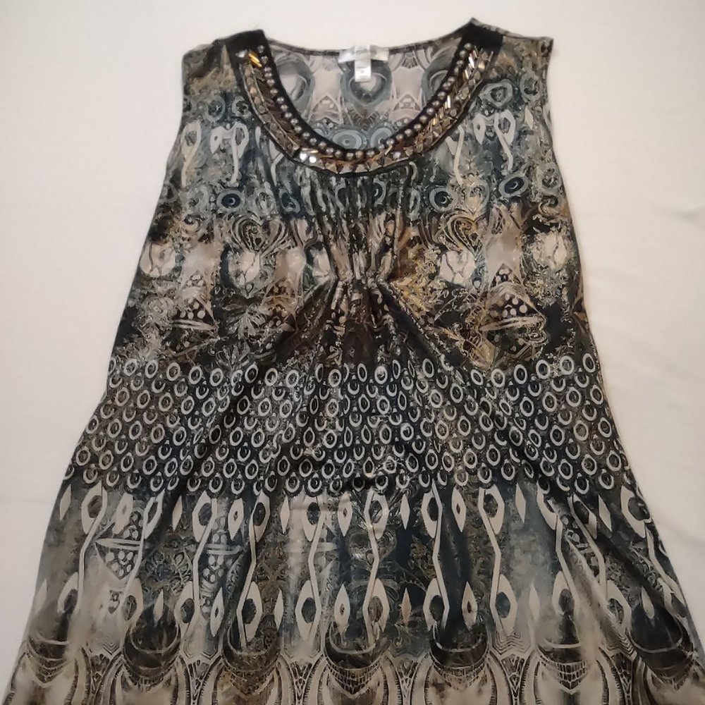 DRESS BARN jewel tone and gold filigree design with metal buttons